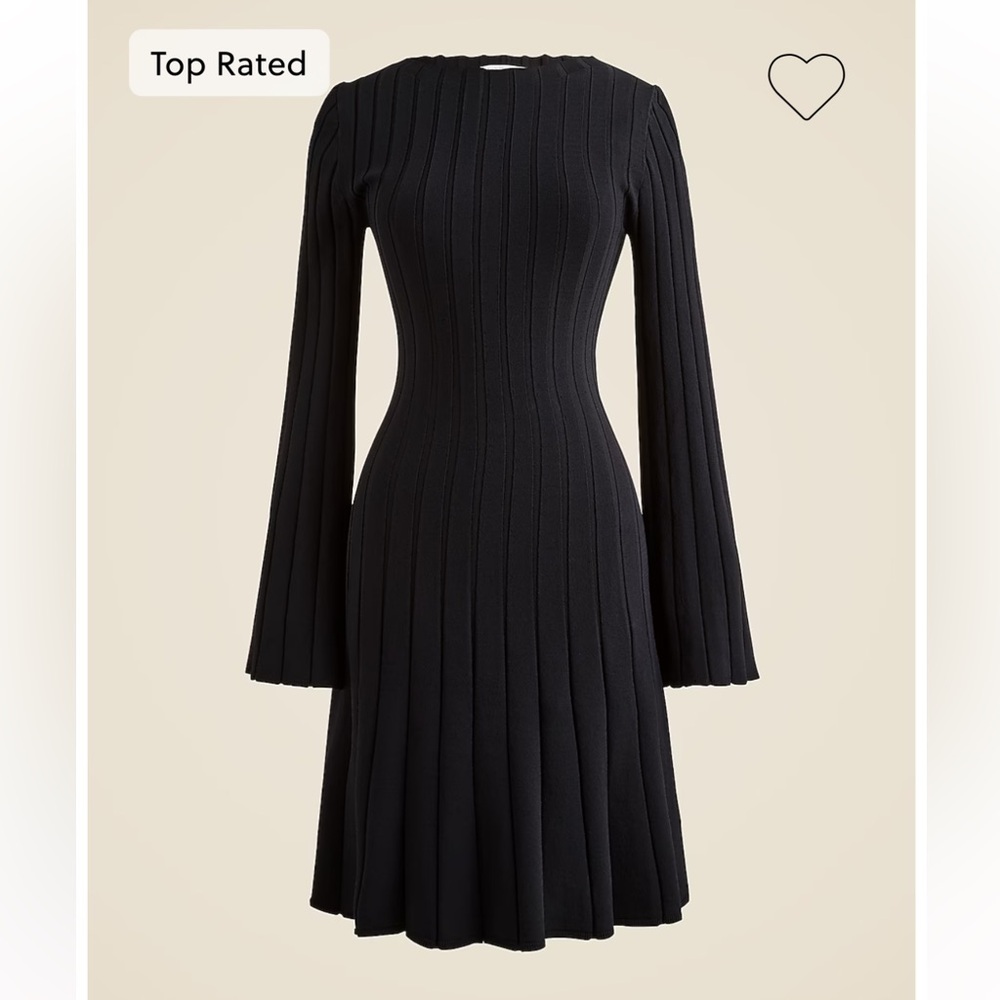 j crew Rib-knit mini sweater-dress pleated in black midi dress bell sleeve small